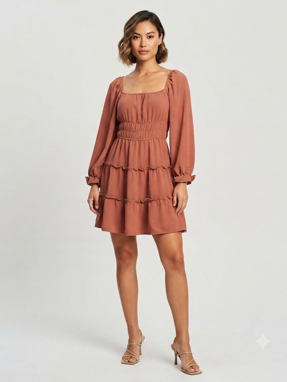 Popular 21 Tiered Dress with Puff Sleeves